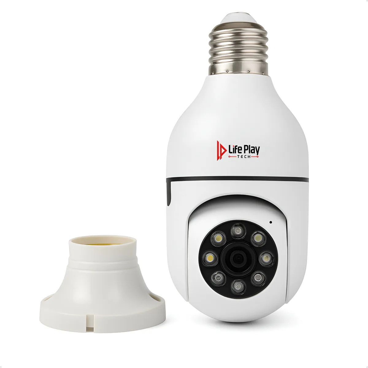 Câmera Segurança Lâmpada WiFi 360° Full HD 1080p Visão Noturna Infravermelho Áudio Bidirecional Soquete E27 App Yoosee 2.4GHz Rotação 360x90