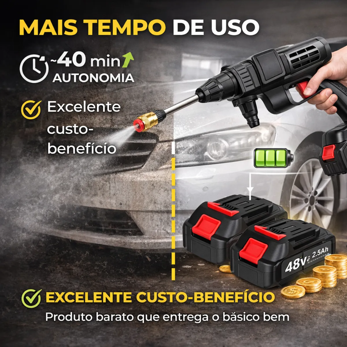 Lavadora Potente Portátil Lava Jato 2 Baterias 48v Maleta - Imagem 4