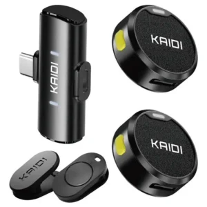 Microfone Lapela Sem Fio Kaidi Com Tipo-C Para Entrevistas e Lives Preto