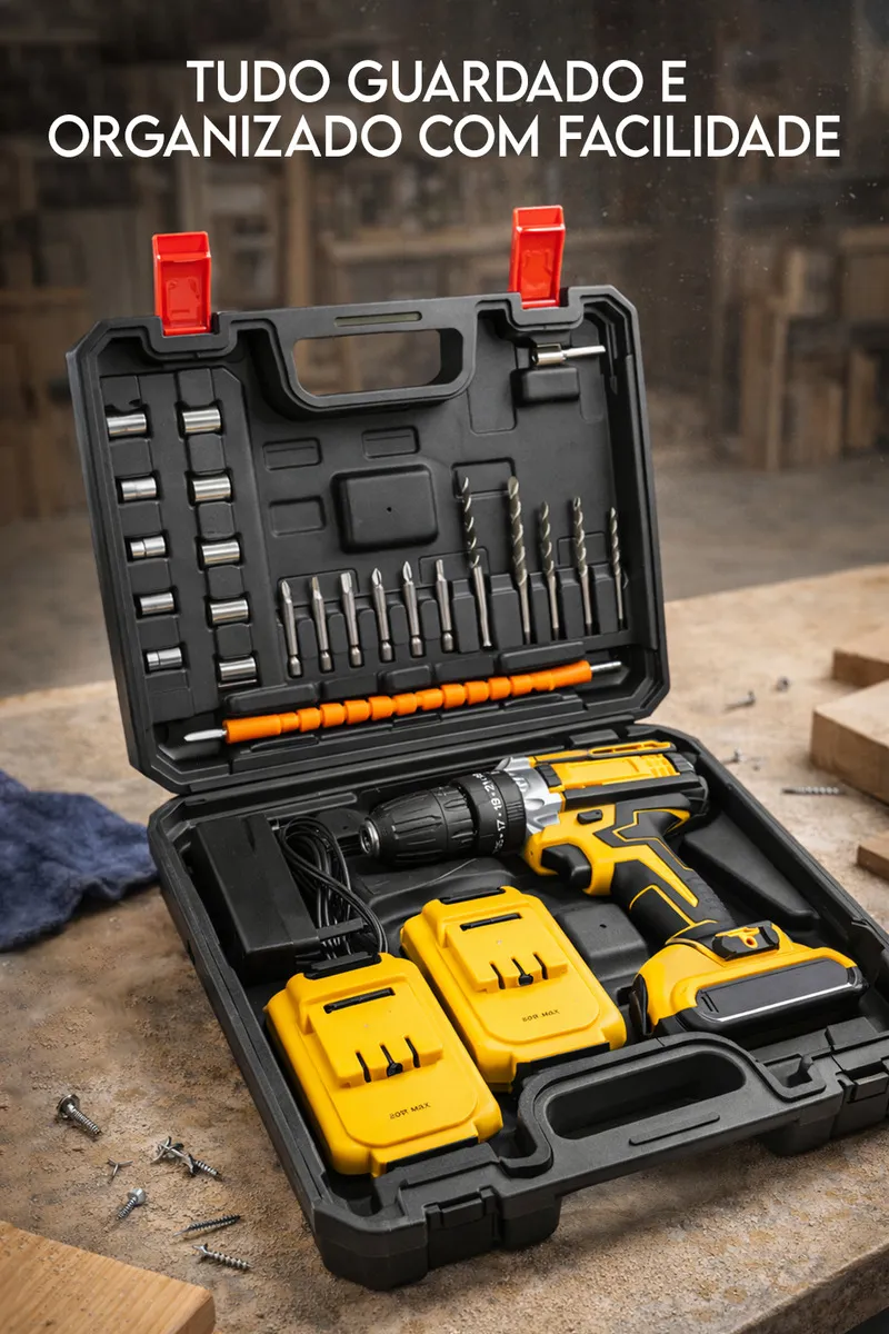 Furadeira Parafusadeira 48v Com 2 Baterias Recarregáveis Maleta Mandril 10mm - Imagem 2