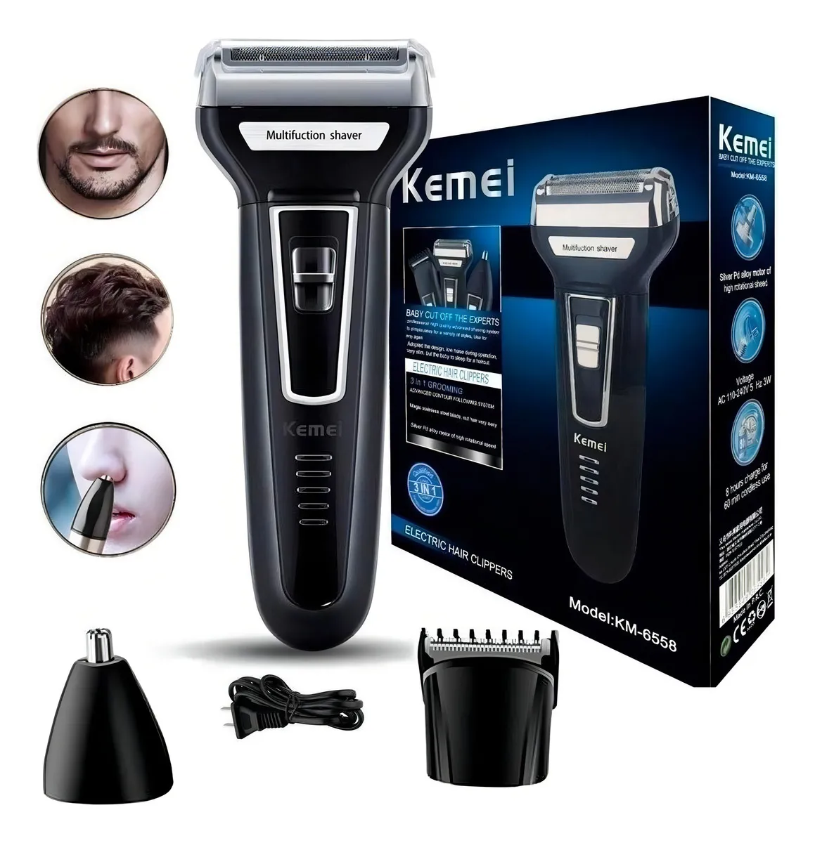 Barbeador E Cortador De Cabelo 3 Em 1 Kemei Km-6558 - Imagem 2