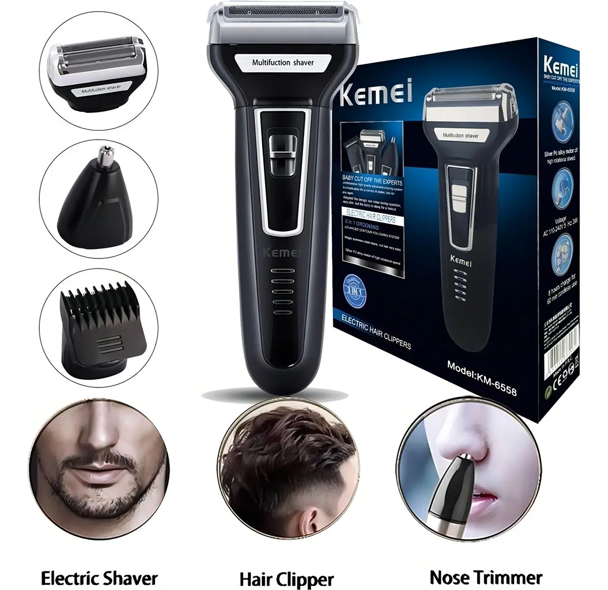 Barbeador E Cortador De Cabelo 3 Em 1 Kemei Km-6558 - Imagem 3
