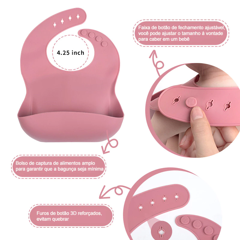 Kit 8pçs Talheres de Silicone p/ Bebê c/ Ventosa, Colher, Garfo, Canudo e Babador Infantil - Imagem 4