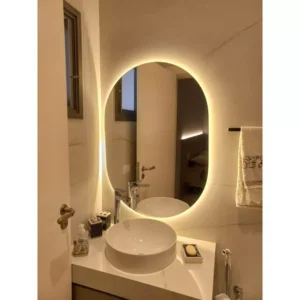 Espelho Oval com LED Moderno Luz Quente e Fria para Banheiro e Quarto Decorativo