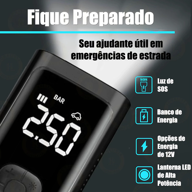 Bomba de Ar Digital Portátil Compressor Inflator Multi-função Calibrador de Carro Recarregável M6 - Imagem 2