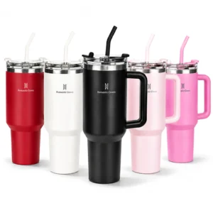ROMANTIC CROWN Copo Térmico Portátil 1200ml/600ml com Tampa e Canudo Garrafa Térmica