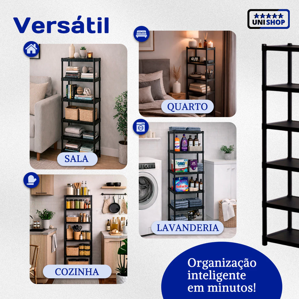 Prateleira Modular Lavanderia Desmontável Multiuso Estante Organizadora de Plástico Com Pezinhos 6 Andares - Imagem 4