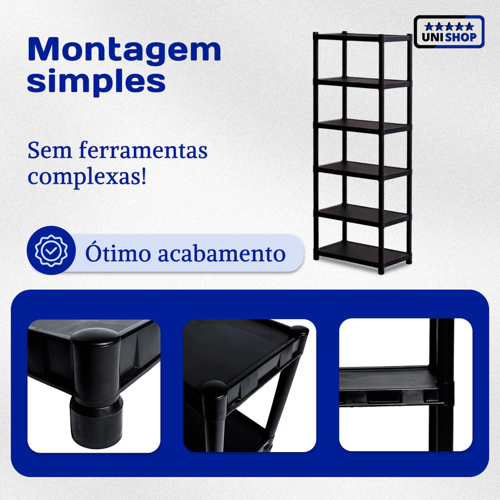 Prateleira Modular Lavanderia Desmontável Multiuso Estante Organizadora de Plástico Com Pezinhos 6 Andares - Imagem 3